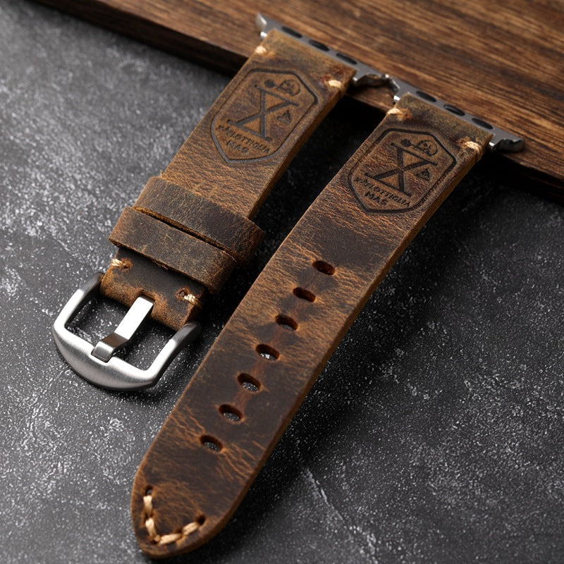 Vintage Leather Apple Watch Band With Hand-Stitched Seams Full-Grain Finish 40-49mm