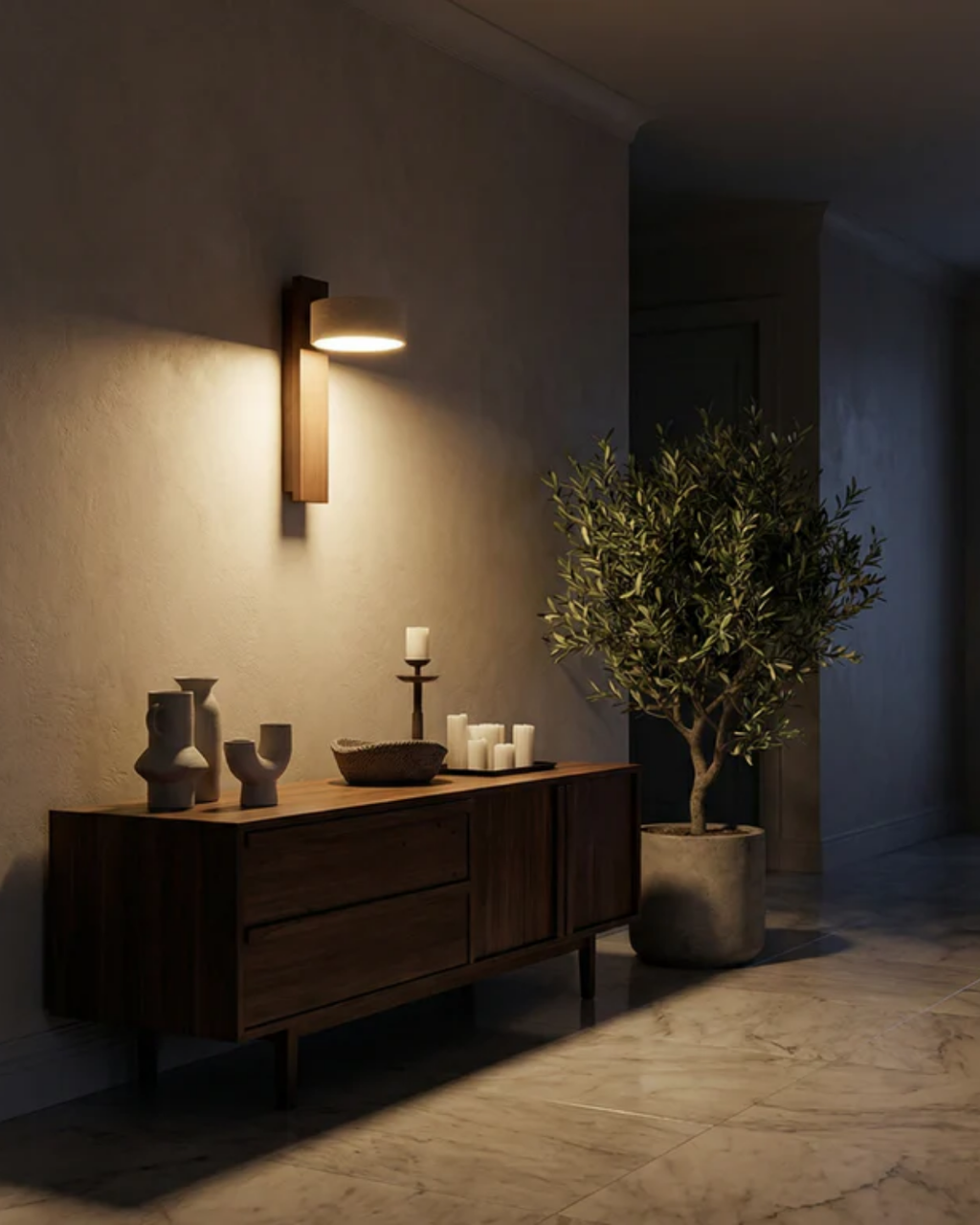 Travertine Stone Wall Lamp With Warm Light For Living Room Scandinavian Style Ambience