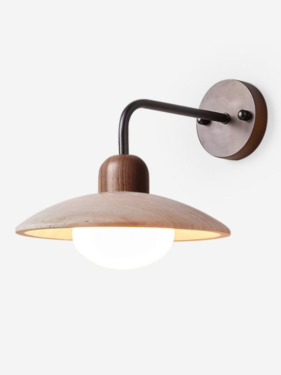 Travertine Stone Wall Light With Minimalist Disc Design And Warm Glow