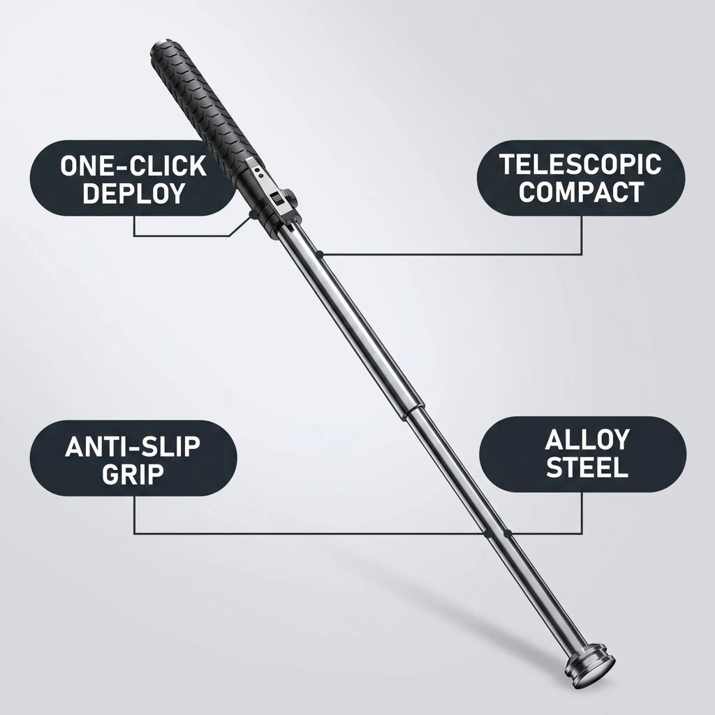 Telescoping Walking Cane With Spring-Loaded Deployment And Non-Slip Handle