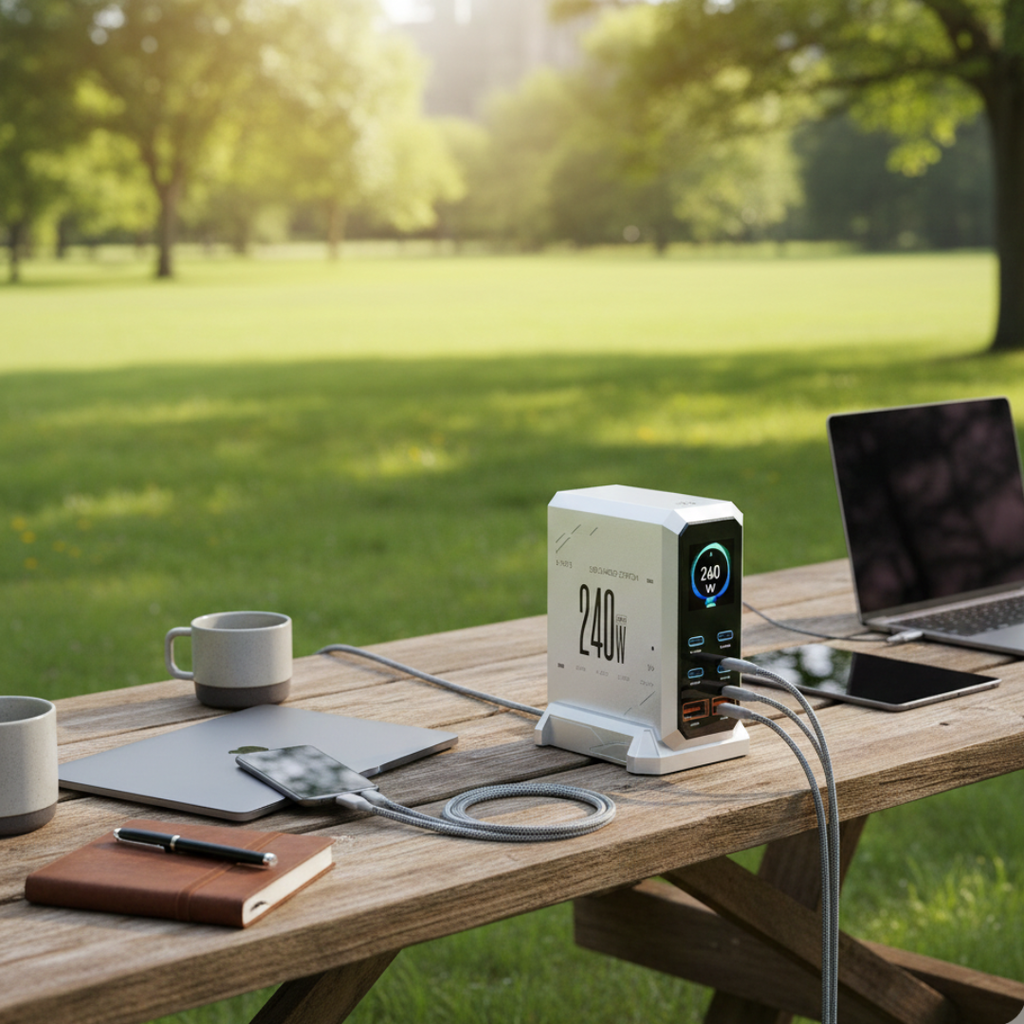 PowerMax 240W GaN Charger With Ambient Light For Fast Multi Device Recharging Anywhere