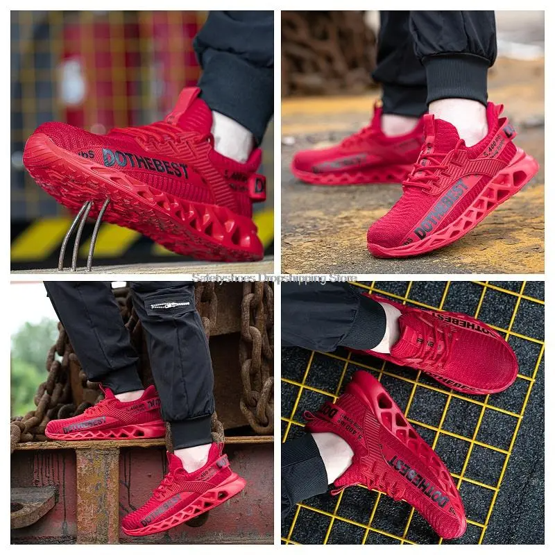 Breathable Flyknit Work Shoes With Steel Toe And Kevlar Sole