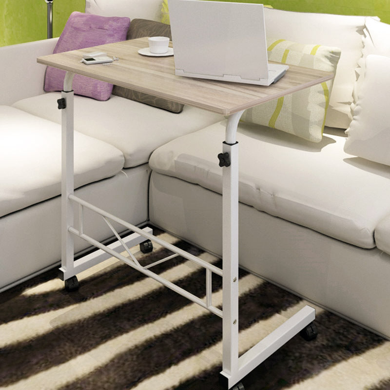 Mobile Laptop Desk On Wheels Height Adjustable With White Steel Frame And Wood Top