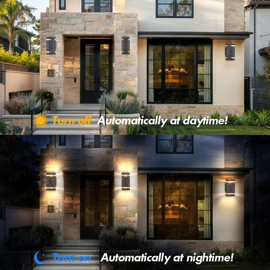 GeyaLuxe væglampe med bevægelsessensor — udendørsbelysning fra skumring til daggry