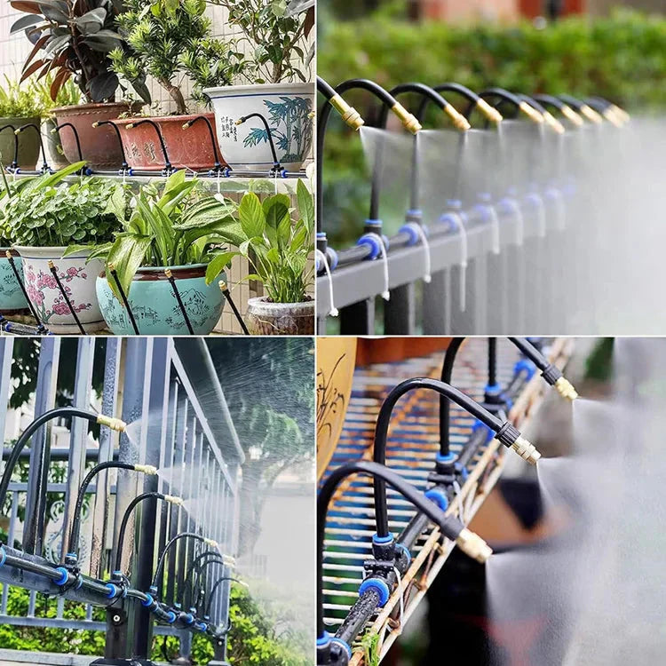 Garden Misting System With 20 Meters And 20 Adjustable Copper Nozzles Toolless Setup