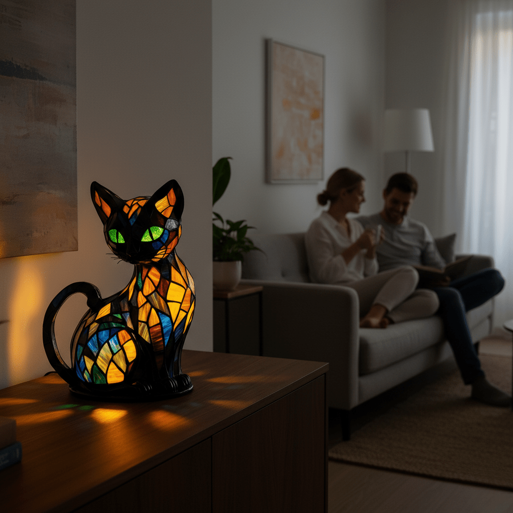 Lampka nocna dla kota NovaPurr — delikatne światło LED, charakterystyczny, zabawny design