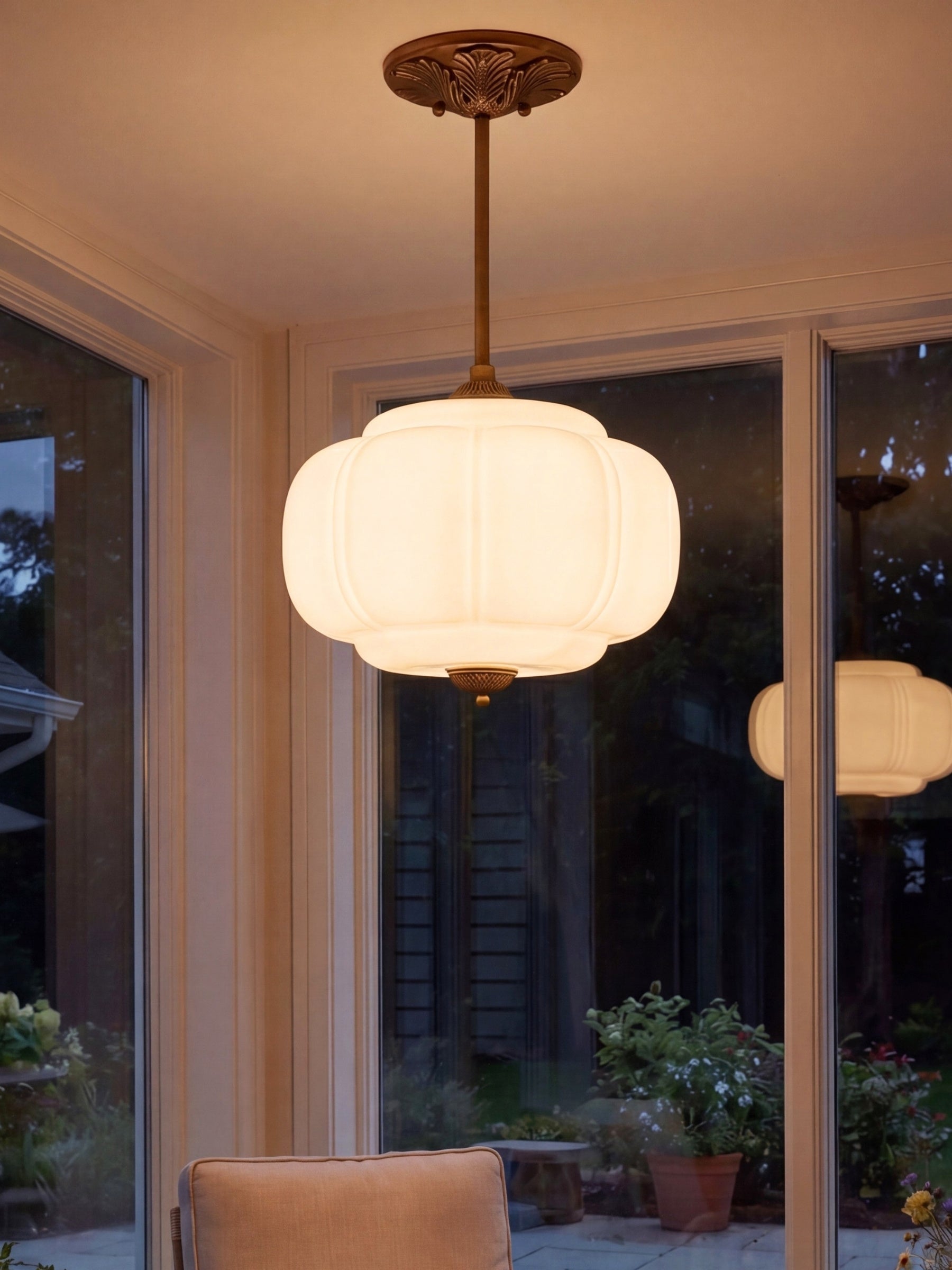Vintage Milk Glass Ceiling Light With Fluted Rim White Pink Green Matte Glass Brass Black