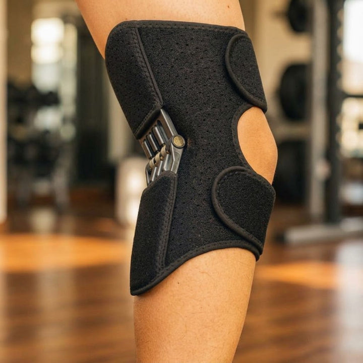 Joelheira de 1 peça - suportes laterais em aço de mola, tiras de velcro ajustáveis, design respirável