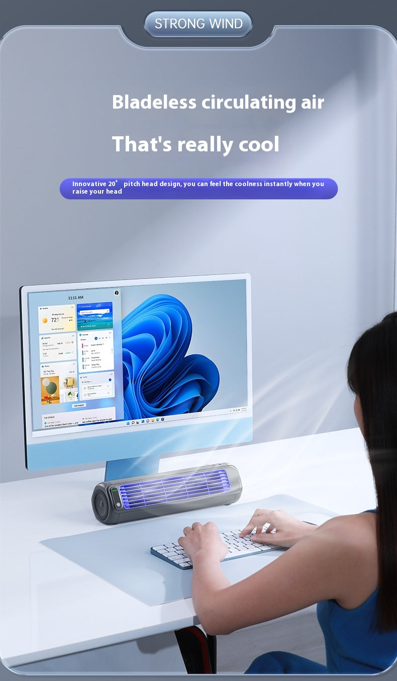 USB Bladeless Tower Fan for Desk and Home Office, Quiet Gray, Three-Speed Cooling