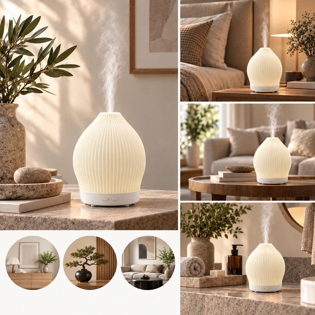 Aromadiffuser i glas — inspireret af rosenkvarts, nanodugteknologi og stemningslys