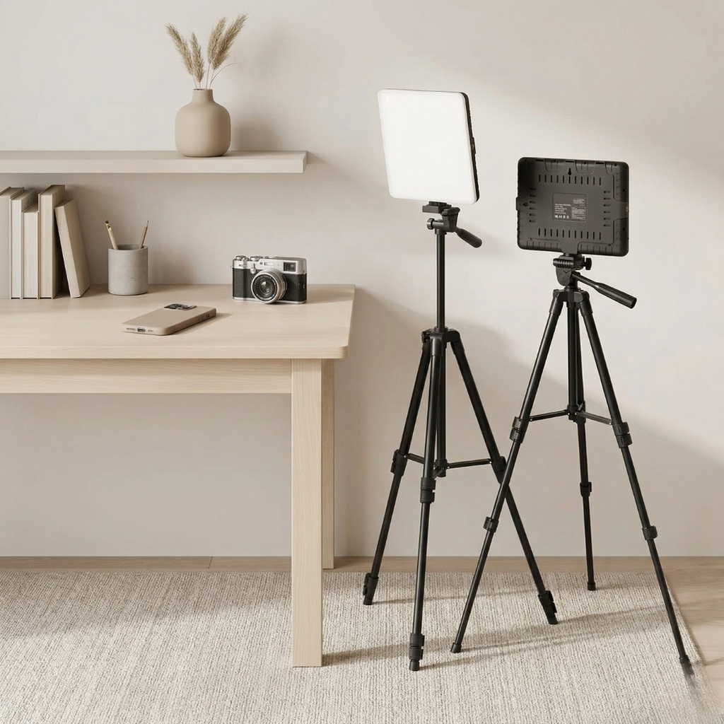 LED Video Lighting Kit With Adjustable Brightness And Color Temperature From 2800K To 6500K, Two Stands Up To 57 Inches