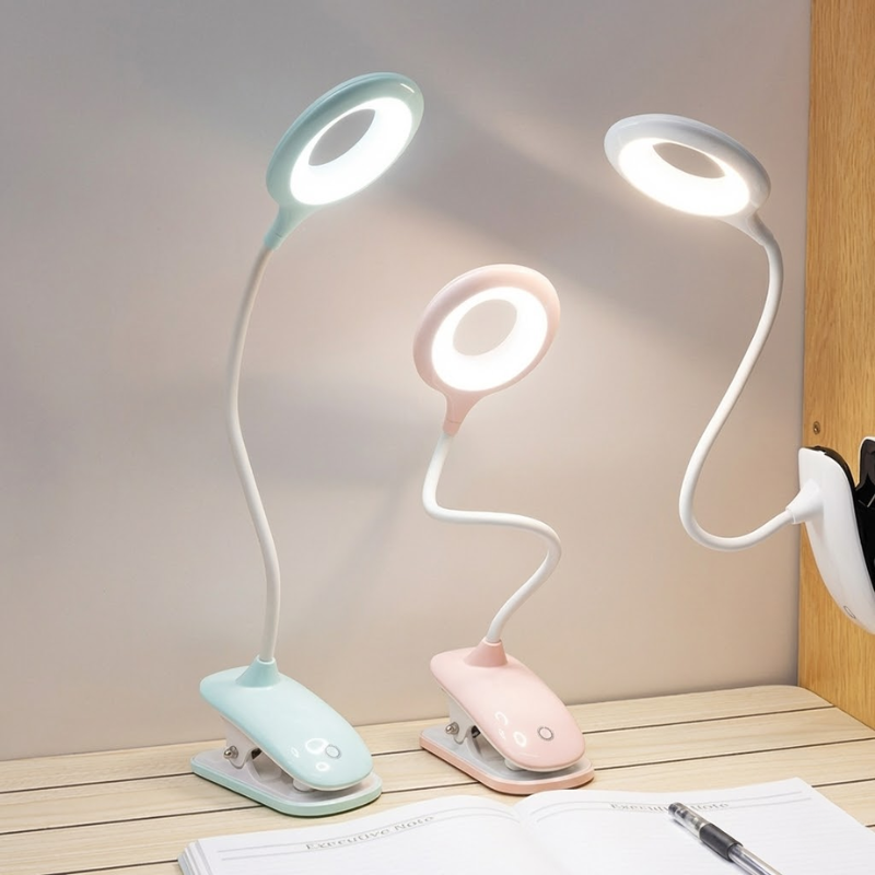 Rechargeable USB Clip-On Reading Light With Flexible Gooseneck And Dimmable Lighting
