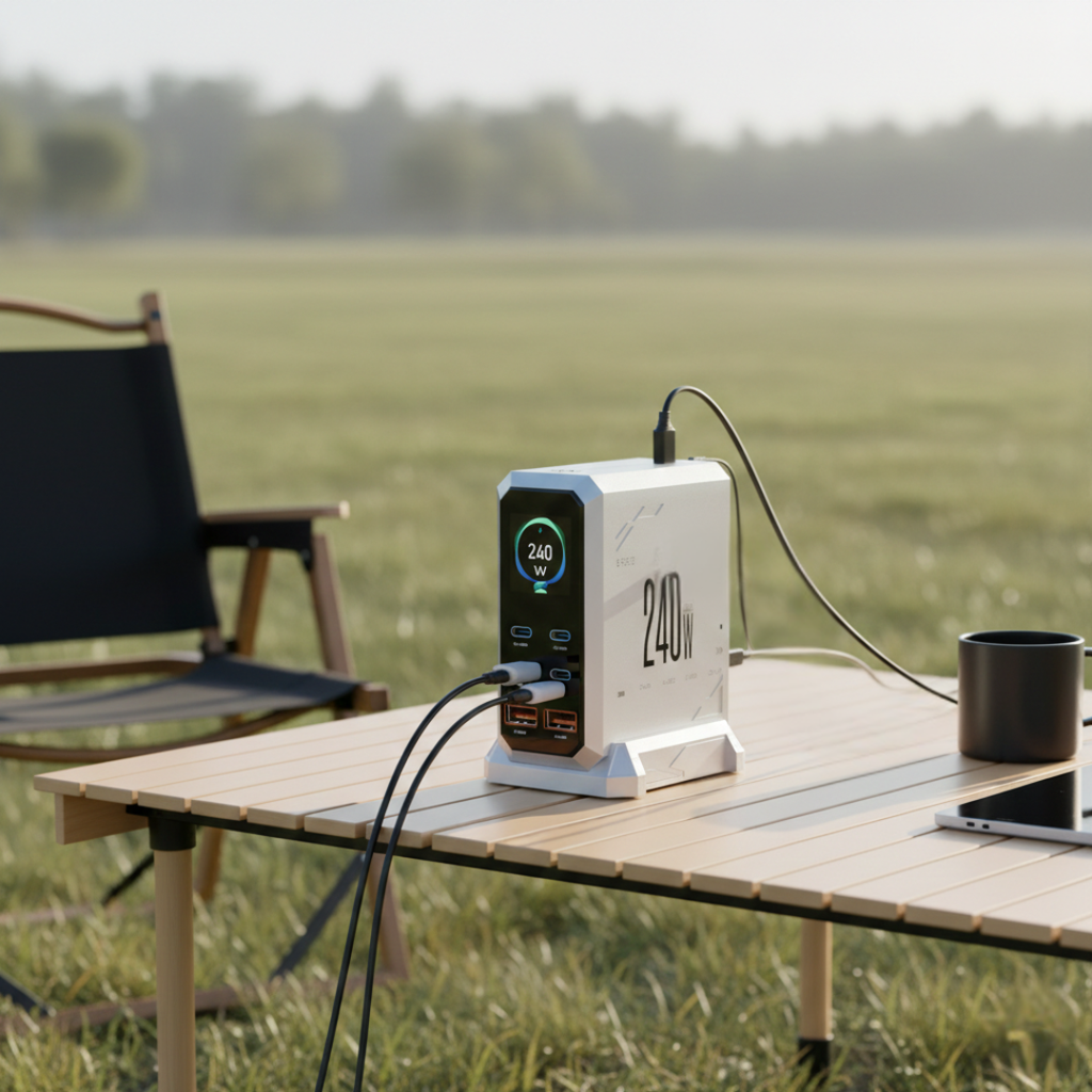 PowerMax 240W GaN Charger With Ambient Light For Fast Multi Device Recharging Anywhere