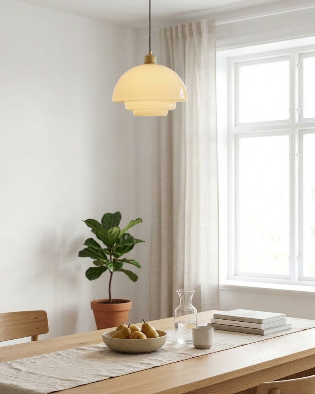 TINA Pendant Light, Mid-Century Milk-White Glass With Brushed Brass, Adjustable E27