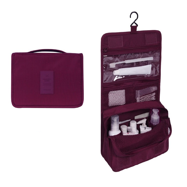 Travel Toiletry Case With Hanging Feature And Waterproof Exterior
