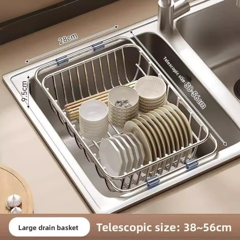 DRAINFLOW Adjustable Telescopic Sink Drain Basket – Expandable Kitchen Organizer