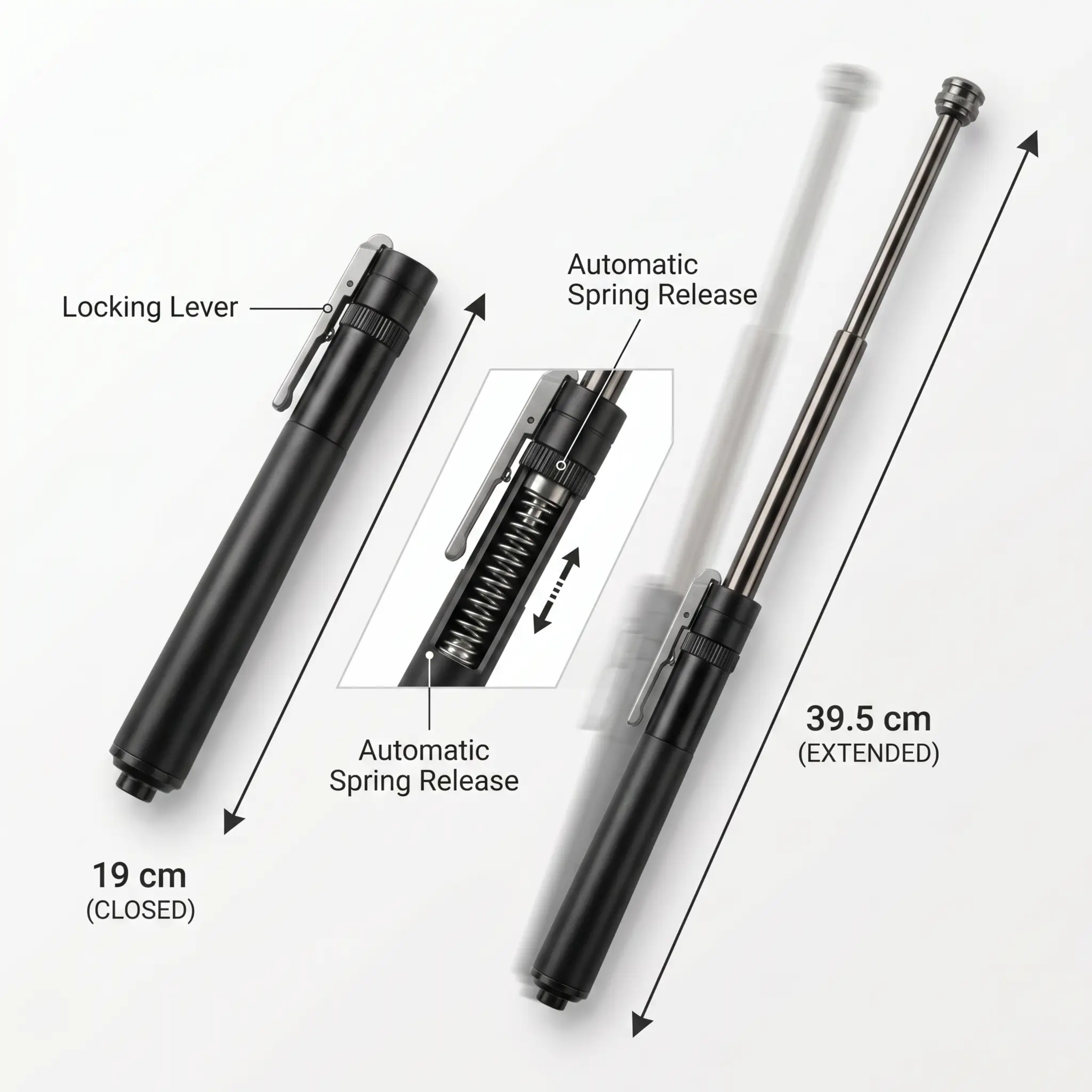 Telescoping Self-Defense Baton With Auto Spring Mechanism 39.5 Cm Alloy