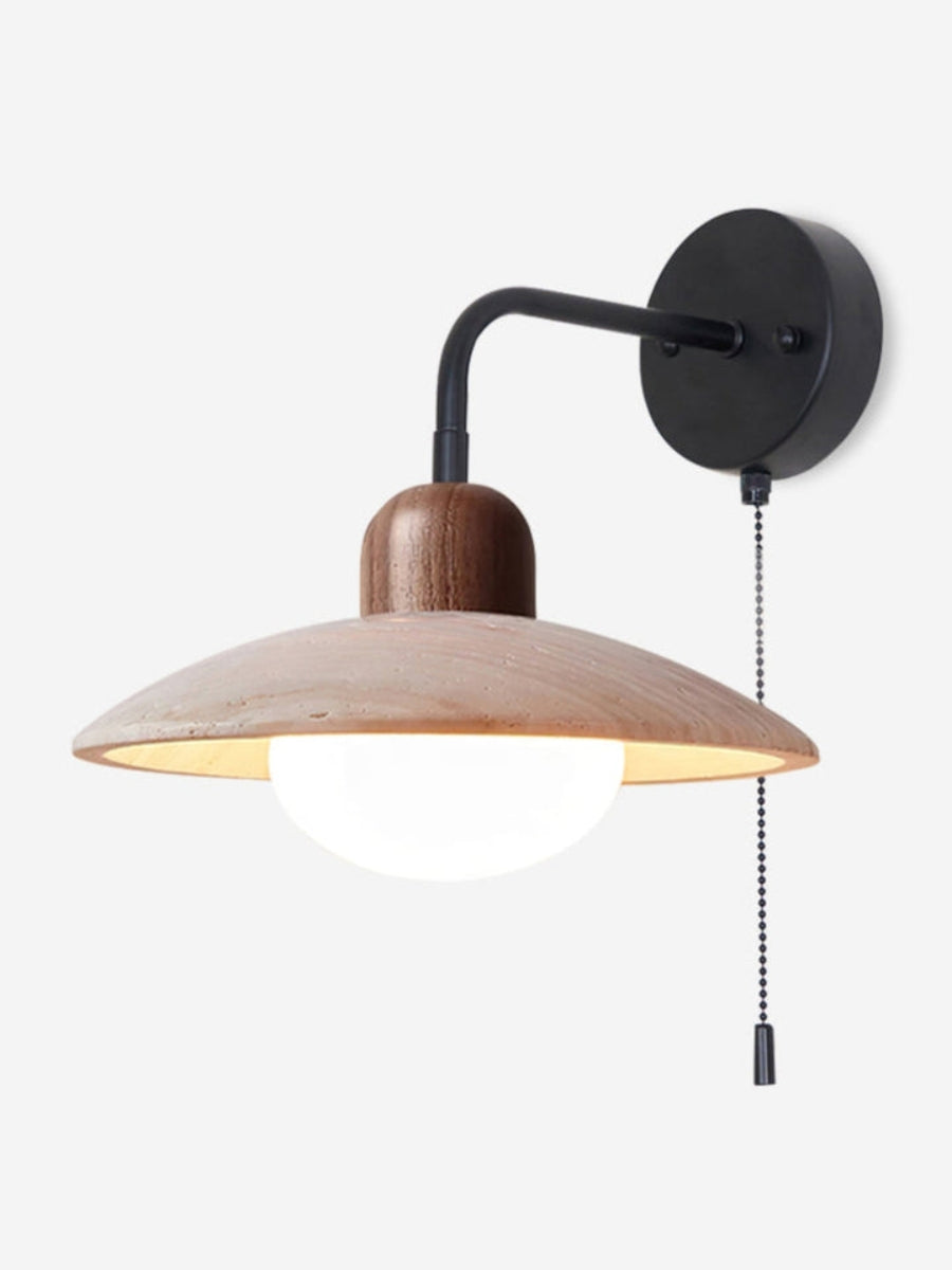 Travertine Stone Wall Light With Minimalist Disc Design And Warm Glow