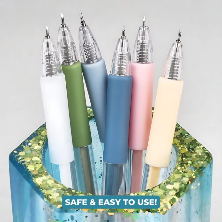 Lot de 6 porte-couteaux de précision — Lames rotatives à 360°, prise ergonomique type stylo