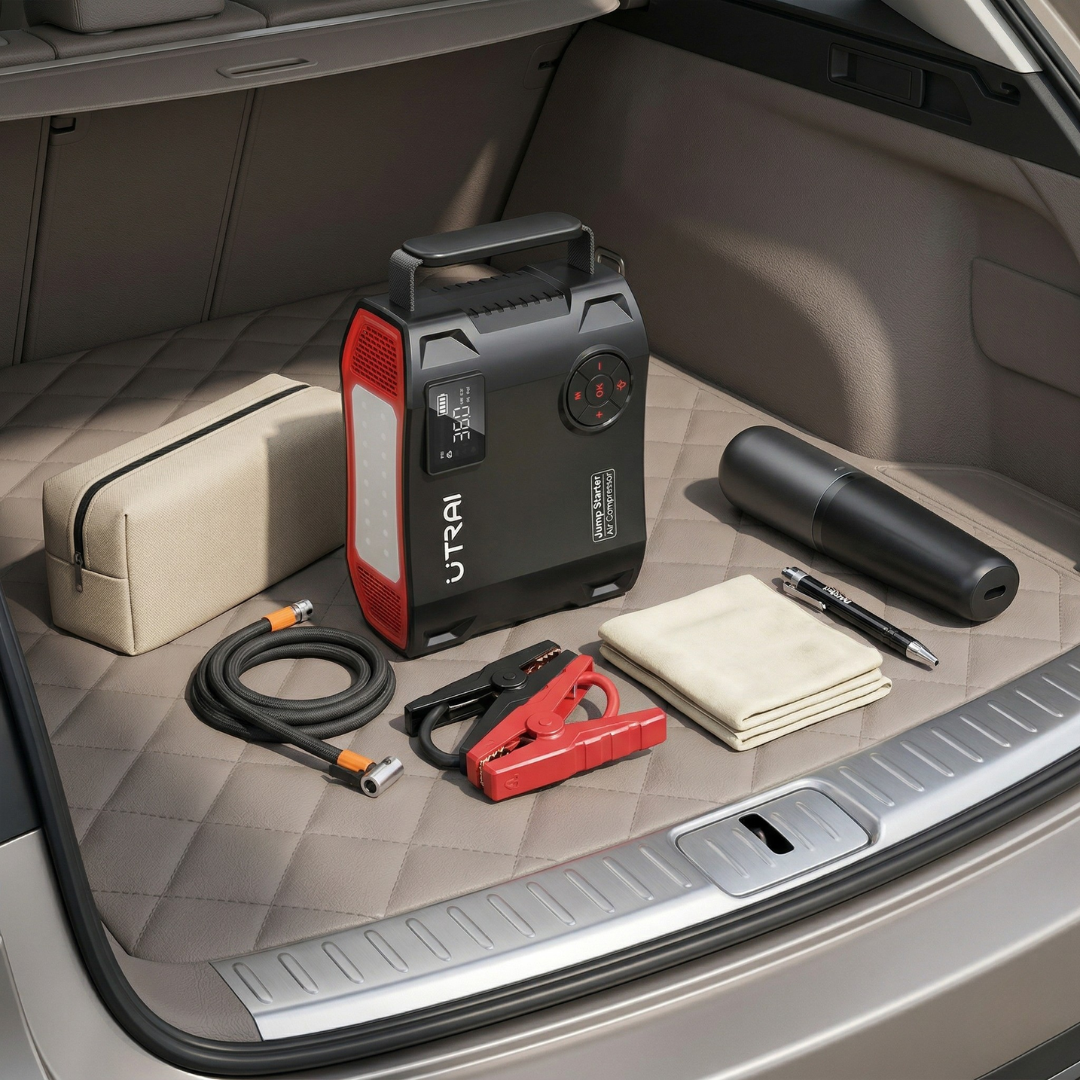 Utrai 2000A Jump Starter Power Bank Portable Car Emergency Kit With Air Compressor And LED Light