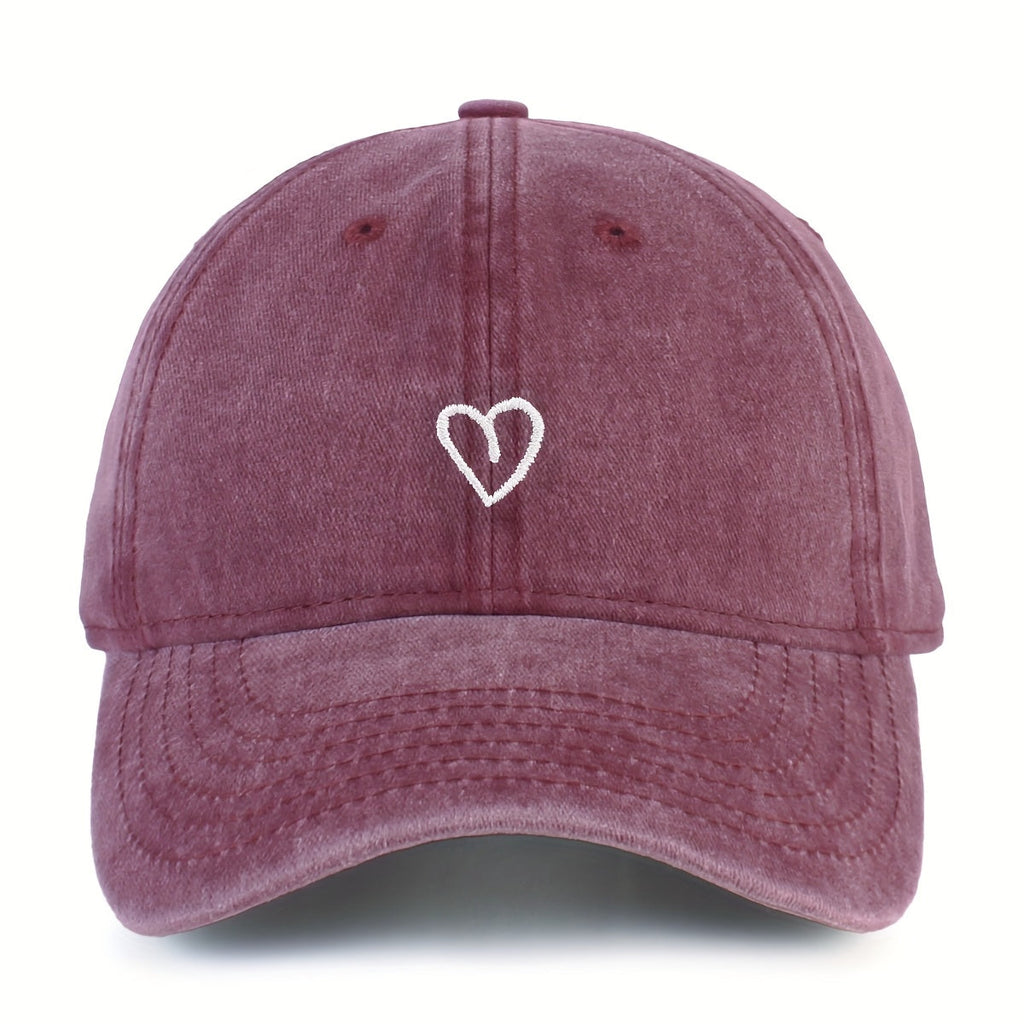 Vintage Cotton Baseball Cap With Heart Stitching Adjustable Washed Sports Hat