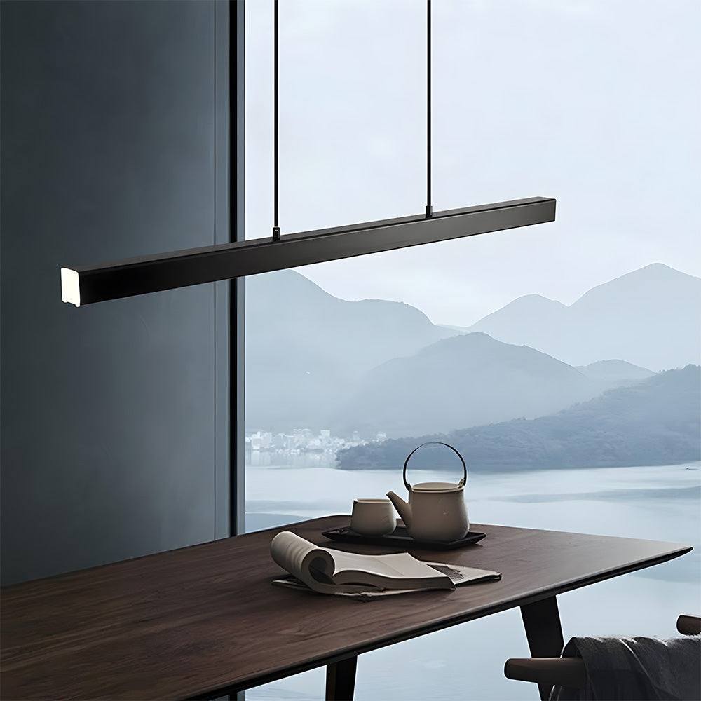 Verumo Linear LED Pendant Lamp In Black Metal For Kitchen Island Or Dining Table