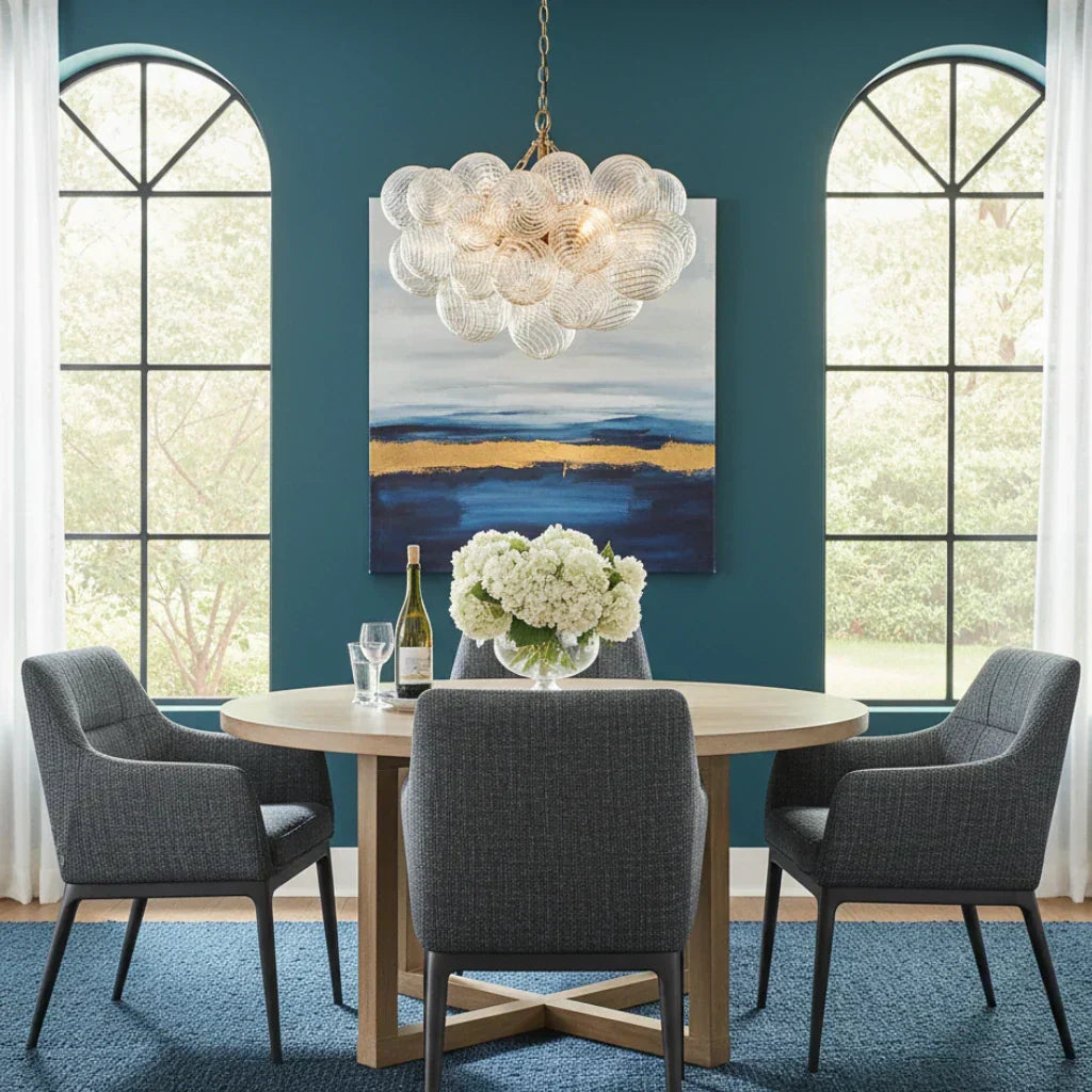 Clear Glass Bubble Chandelier With Ribbed Glass Detailing For Elegant Modern Interior Lighting