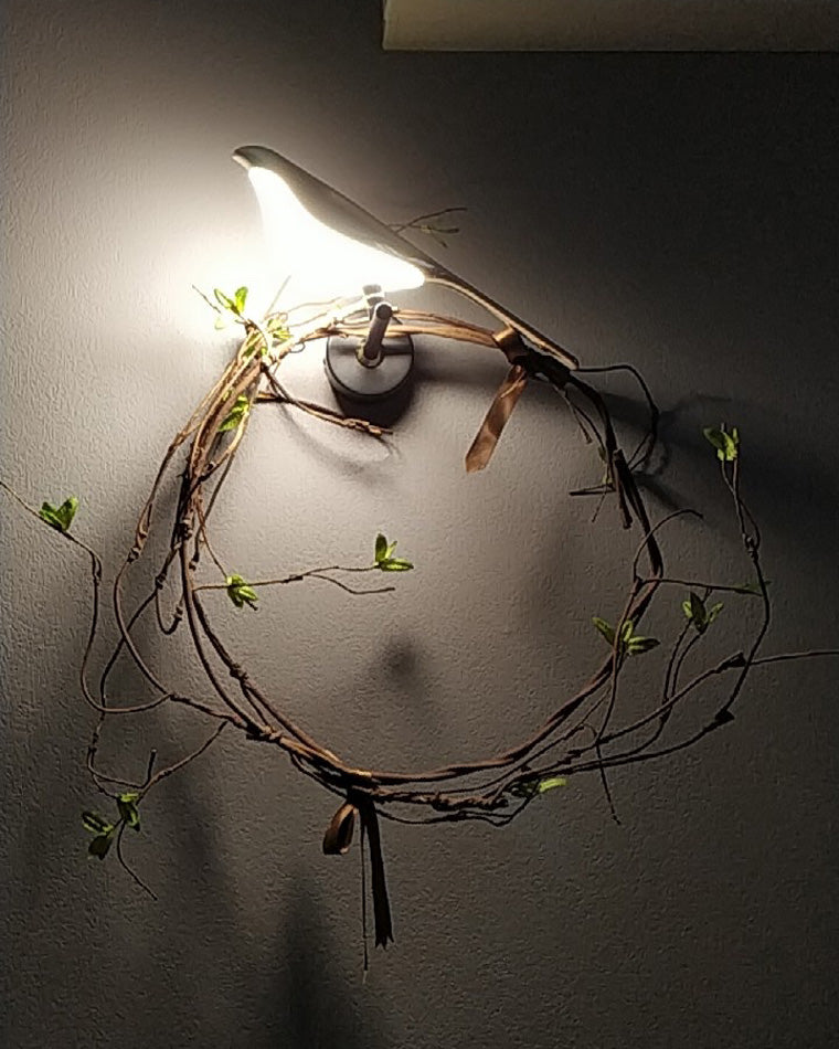 Bird Motif Wall Lamp In Gold And Black Metal With Warm White LED
