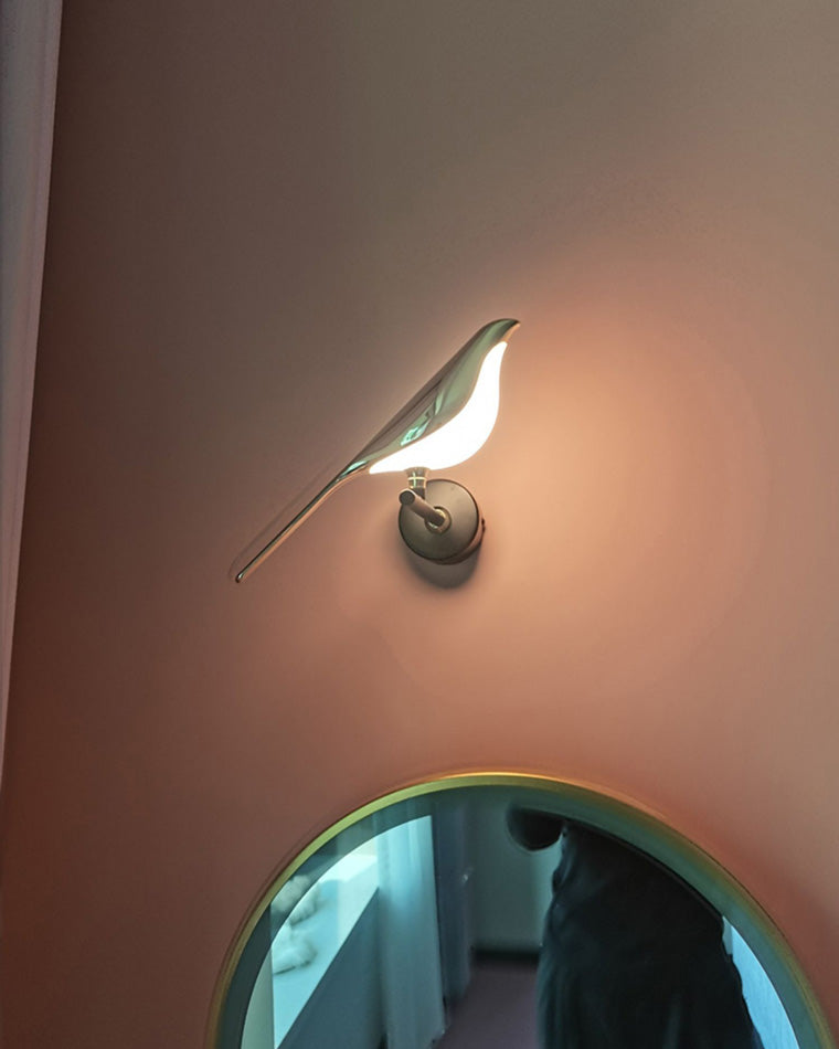 Bird Motif Wall Lamp In Gold And Black Metal With Warm White LED