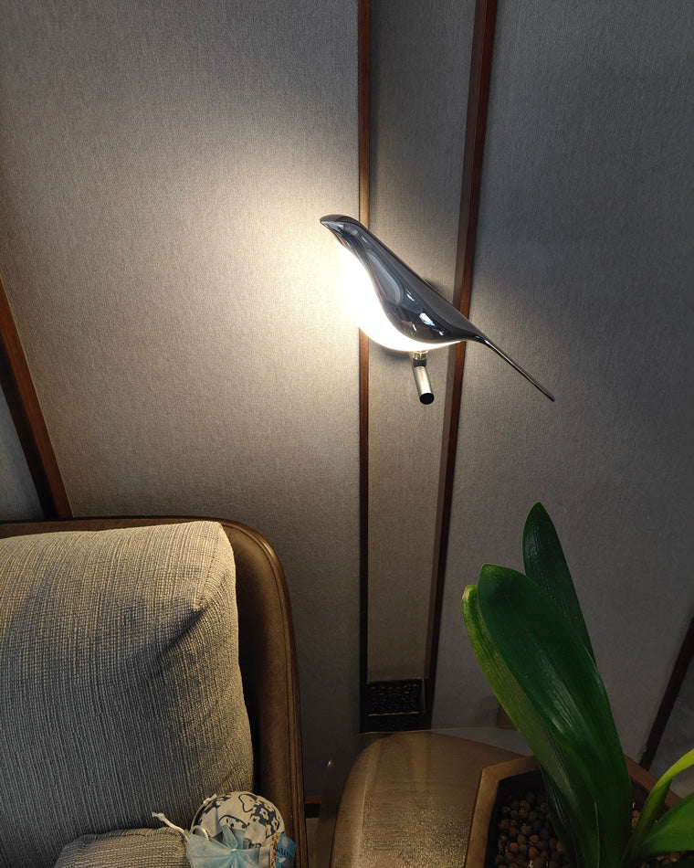 Bird Motif Wall Lamp In Gold And Black Metal With Warm White LED