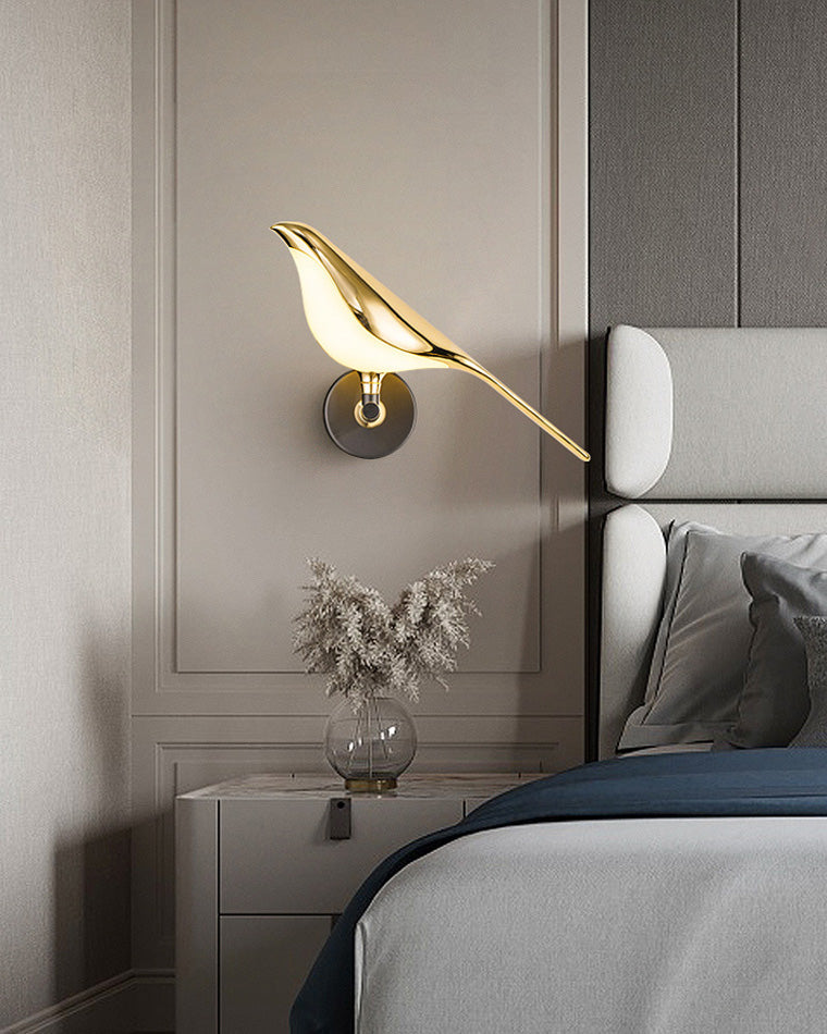 Bird Motif Wall Lamp In Gold And Black Metal With Warm White LED