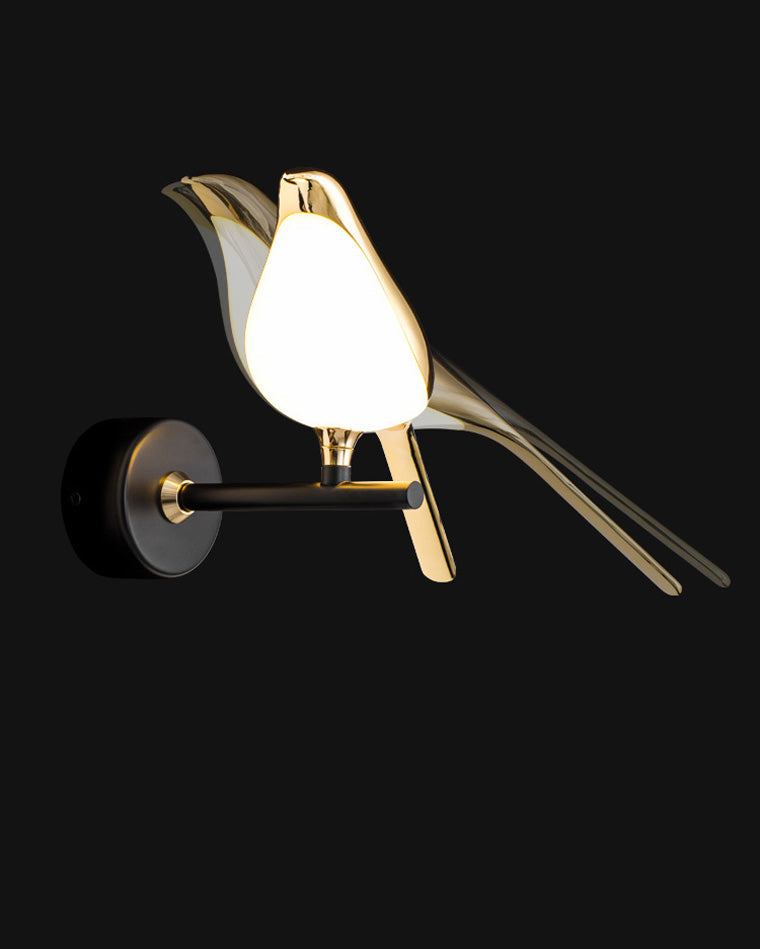 Bird Motif Wall Lamp In Gold And Black Metal With Warm White LED