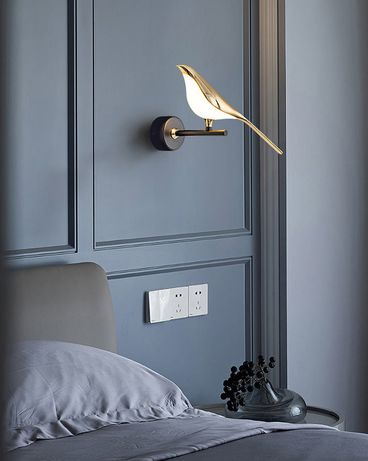 Bird Motif Wall Lamp In Gold And Black Metal With Warm White LED