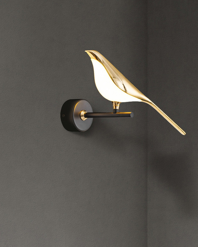 Bird Motif Wall Lamp In Gold And Black Metal With Warm White LED