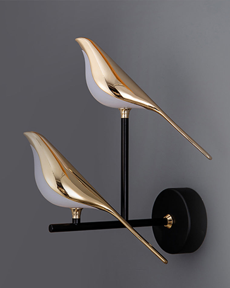 Bird Motif Wall Lamp In Gold And Black Metal With Warm White LED