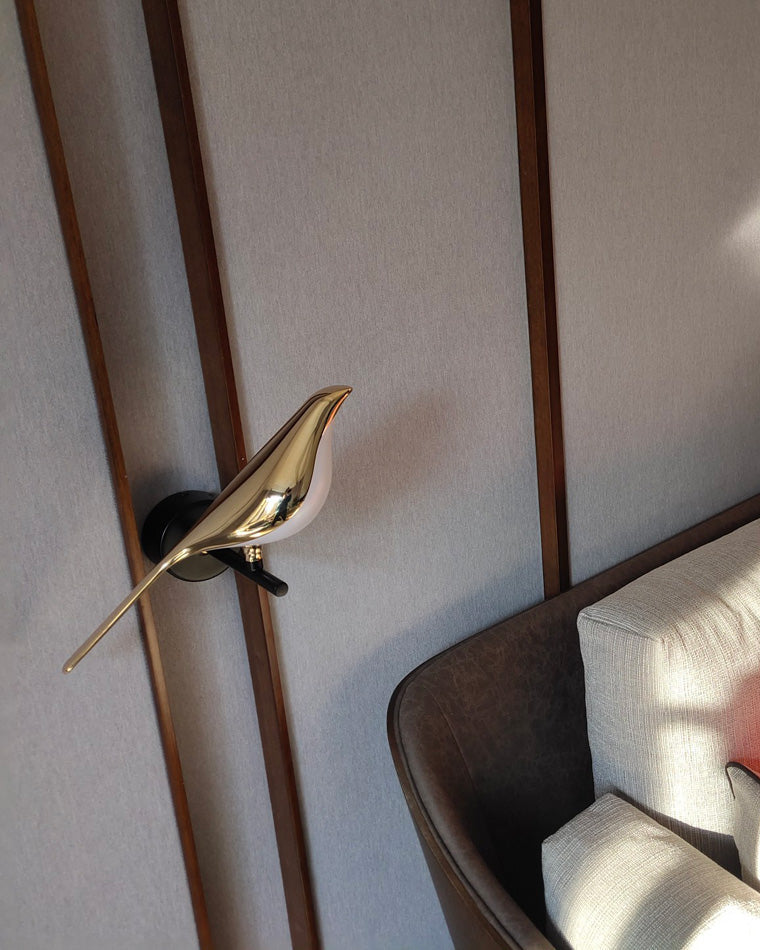 Bird Motif Wall Lamp In Gold And Black Metal With Warm White LED