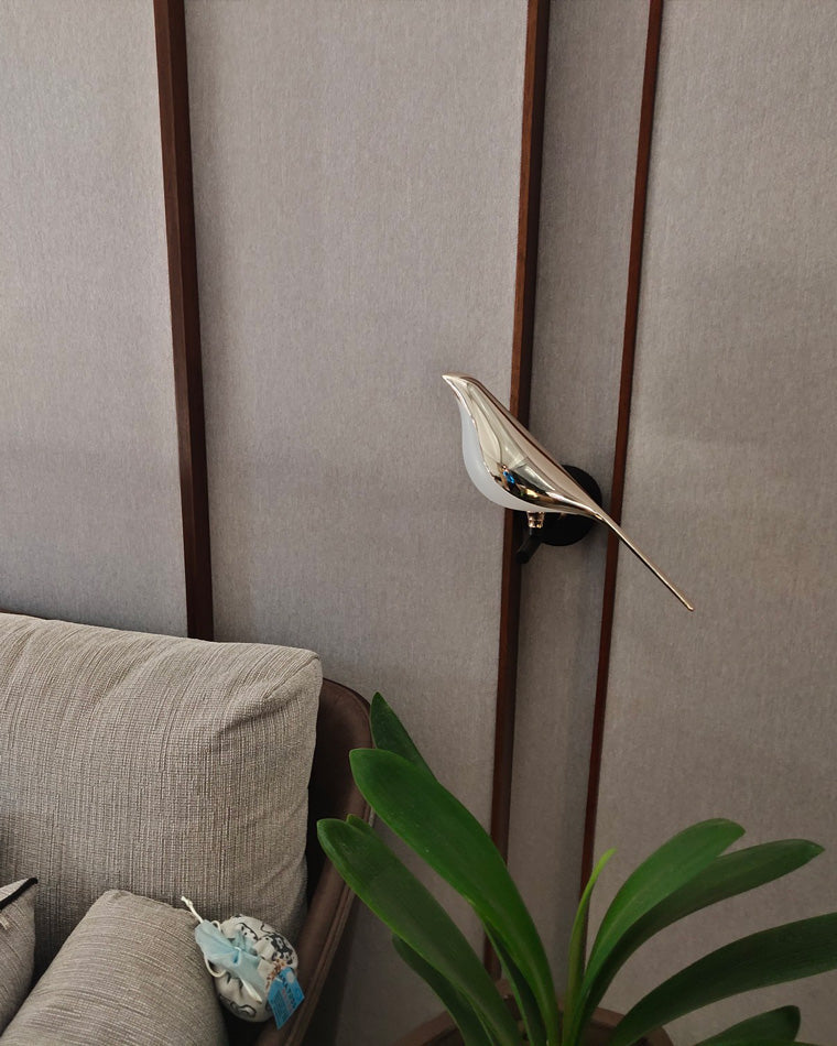 Bird Motif Wall Lamp In Gold And Black Metal With Warm White LED