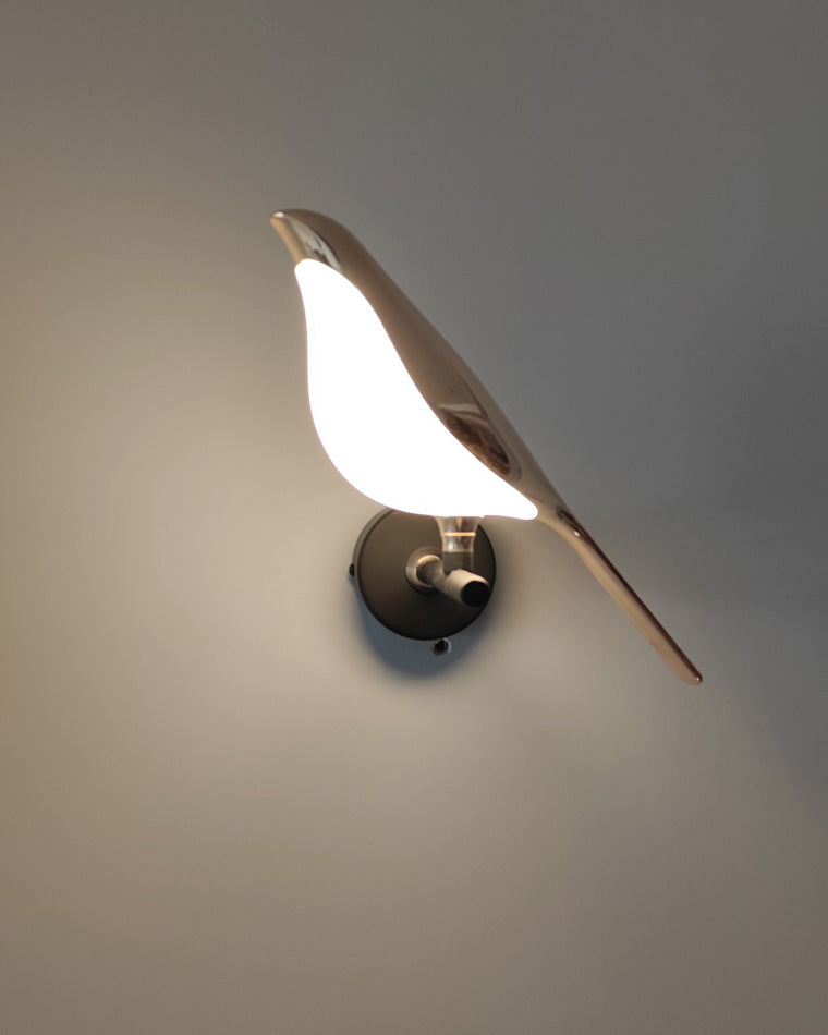 Bird Motif Wall Lamp In Gold And Black Metal With Warm White LED