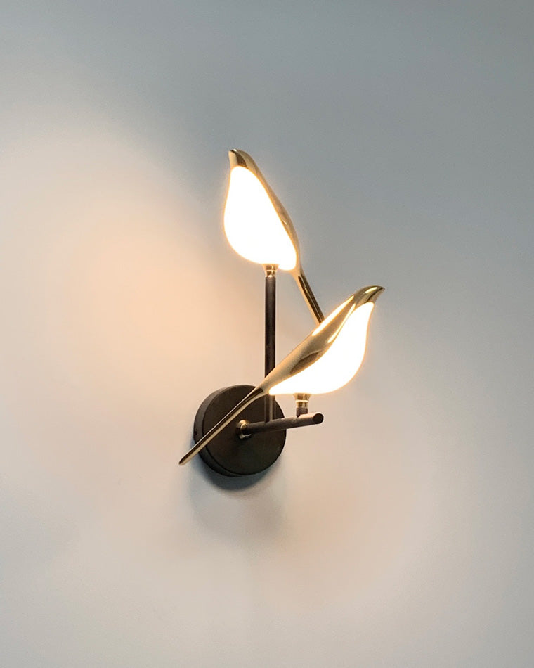 Bird Motif Wall Lamp In Gold And Black Metal With Warm White LED