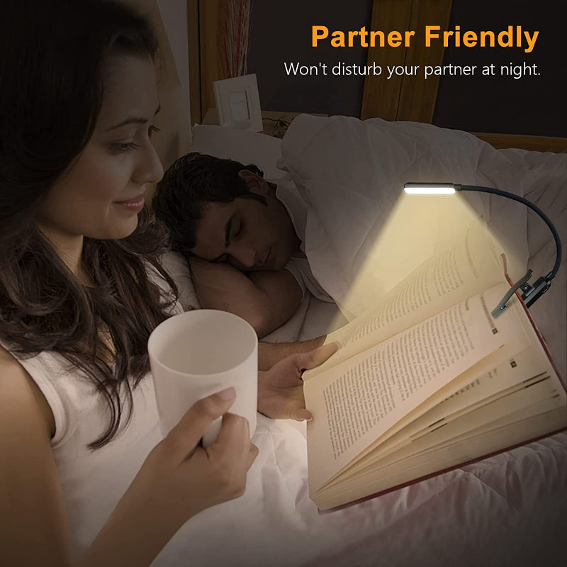 9 LED Clip On Reading Light USB Rechargeable For Bedtime Reading Eye Friendly Stepless Dimmable