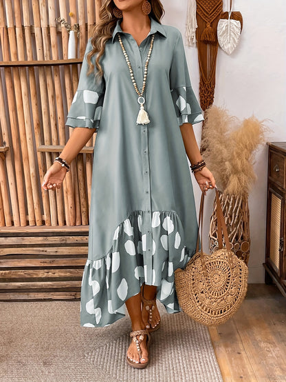 Robe Élégante à Pois avec Boutons