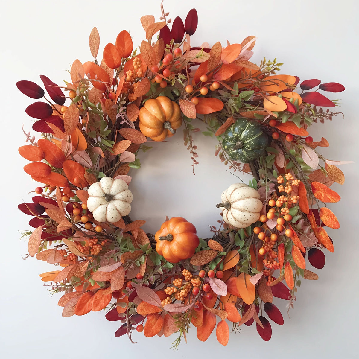 HARVESTGRACE herfstkrans met pompoenen — handgemaakte seizoensgebonden deurdecoratie voor herfstpresentaties