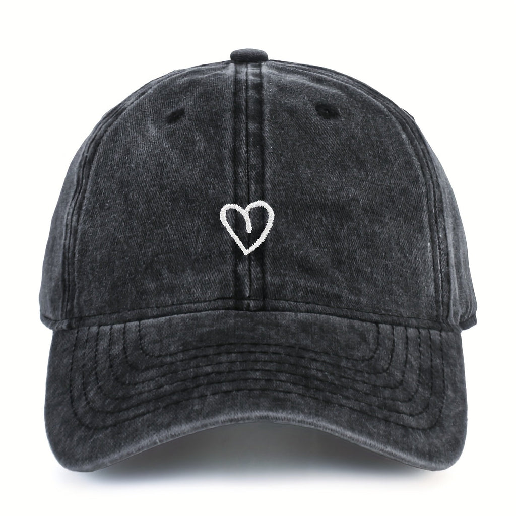 Vintage Cotton Baseball Cap With Heart Stitching Adjustable Washed Sports Hat