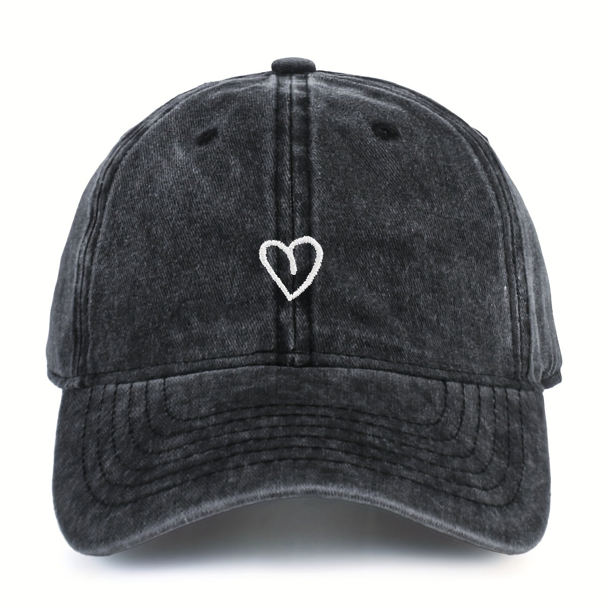 Vintage Cotton Baseball Cap With Heart Stitching Adjustable Washed Sports Hat