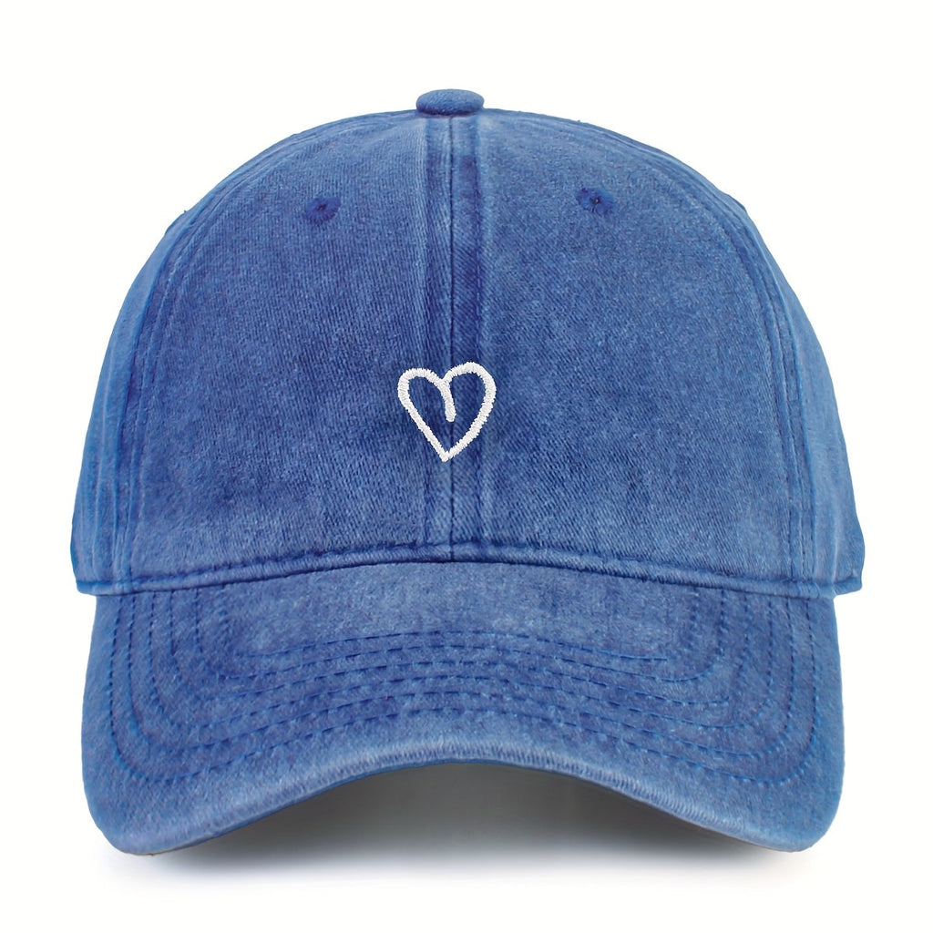 Vintage Cotton Baseball Cap With Heart Stitching Adjustable Washed Sports Hat