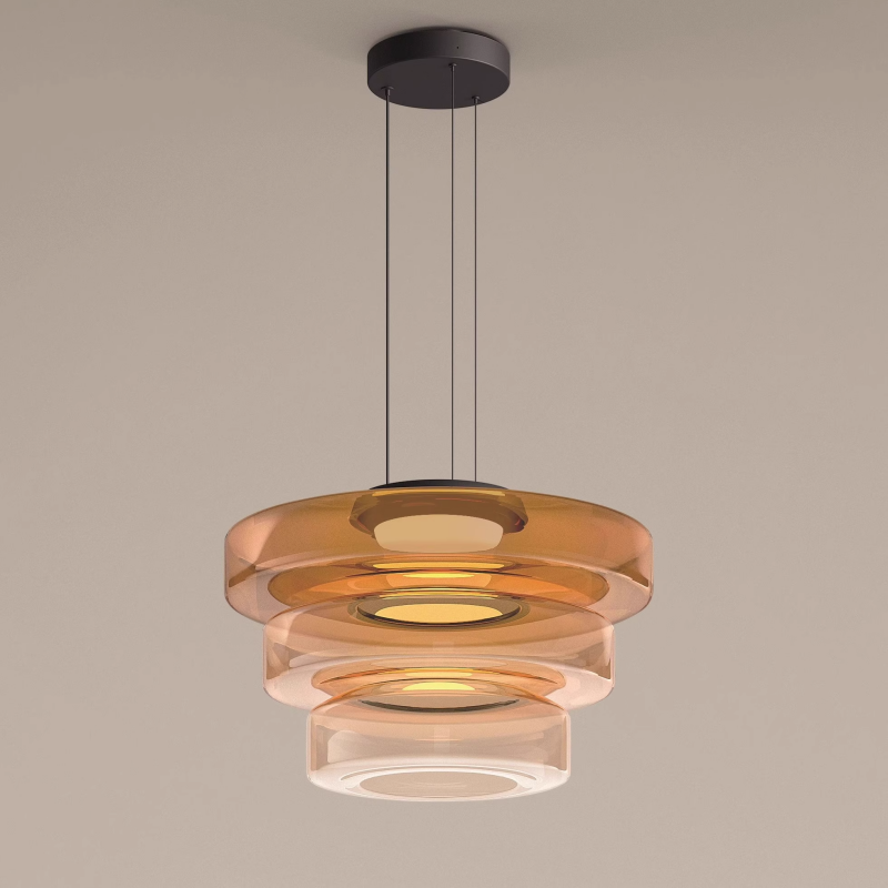 Zenor Amber Glass Layered Pendant Lamp For Dining Room And Living Room