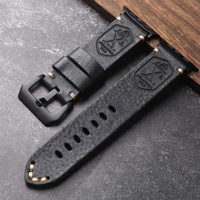 Vintage Leather Apple Watch Band With Hand-Stitched Seams Full-Grain Finish 40-49mm