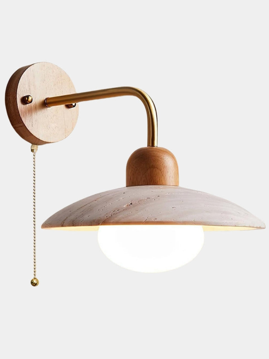 Travertine Stone Wall Light With Minimalist Disc Design And Warm Glow