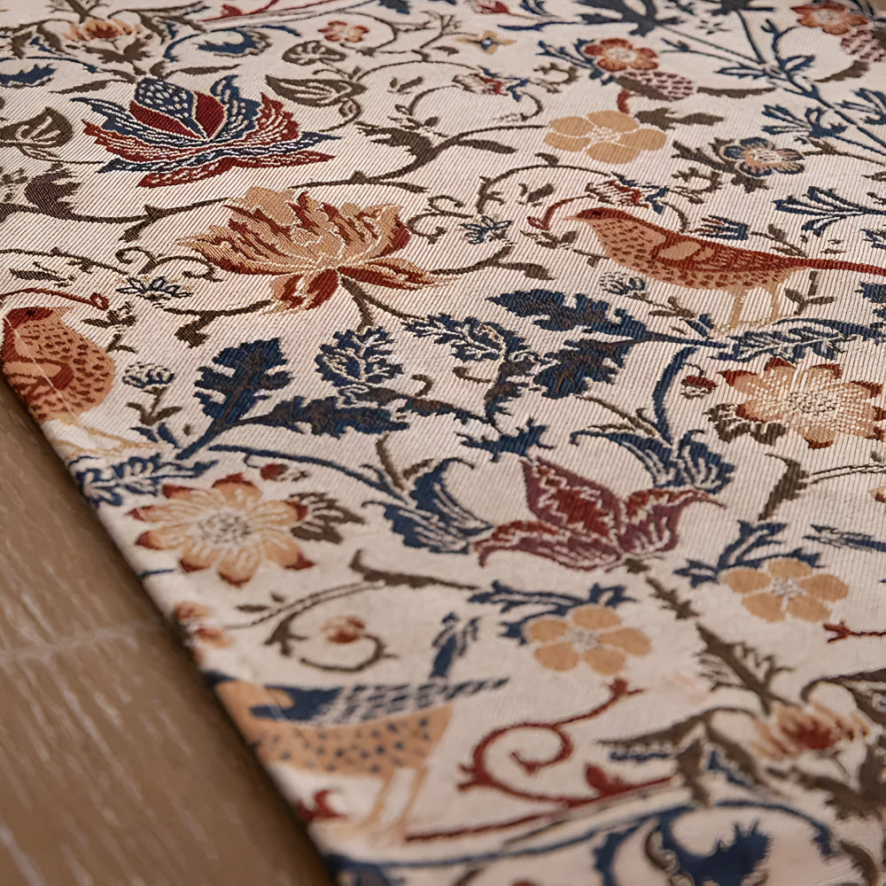 Vintage Jacquard Runner With Bird And Flower Motif, Rustic Tassel Edges