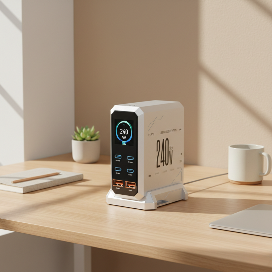 PowerMax 240W GaN Charger With Ambient Light For Fast Multi Device Recharging Anywhere